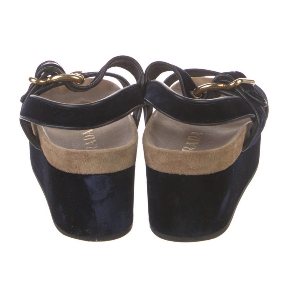 Prada Navy Blue and Tan Platform Sandals - Picture 4 of 5
